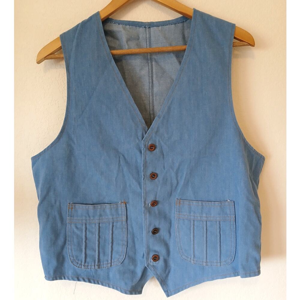 Vintage Sears Jeans Joint 60s Vest With Pockets Button Down 42